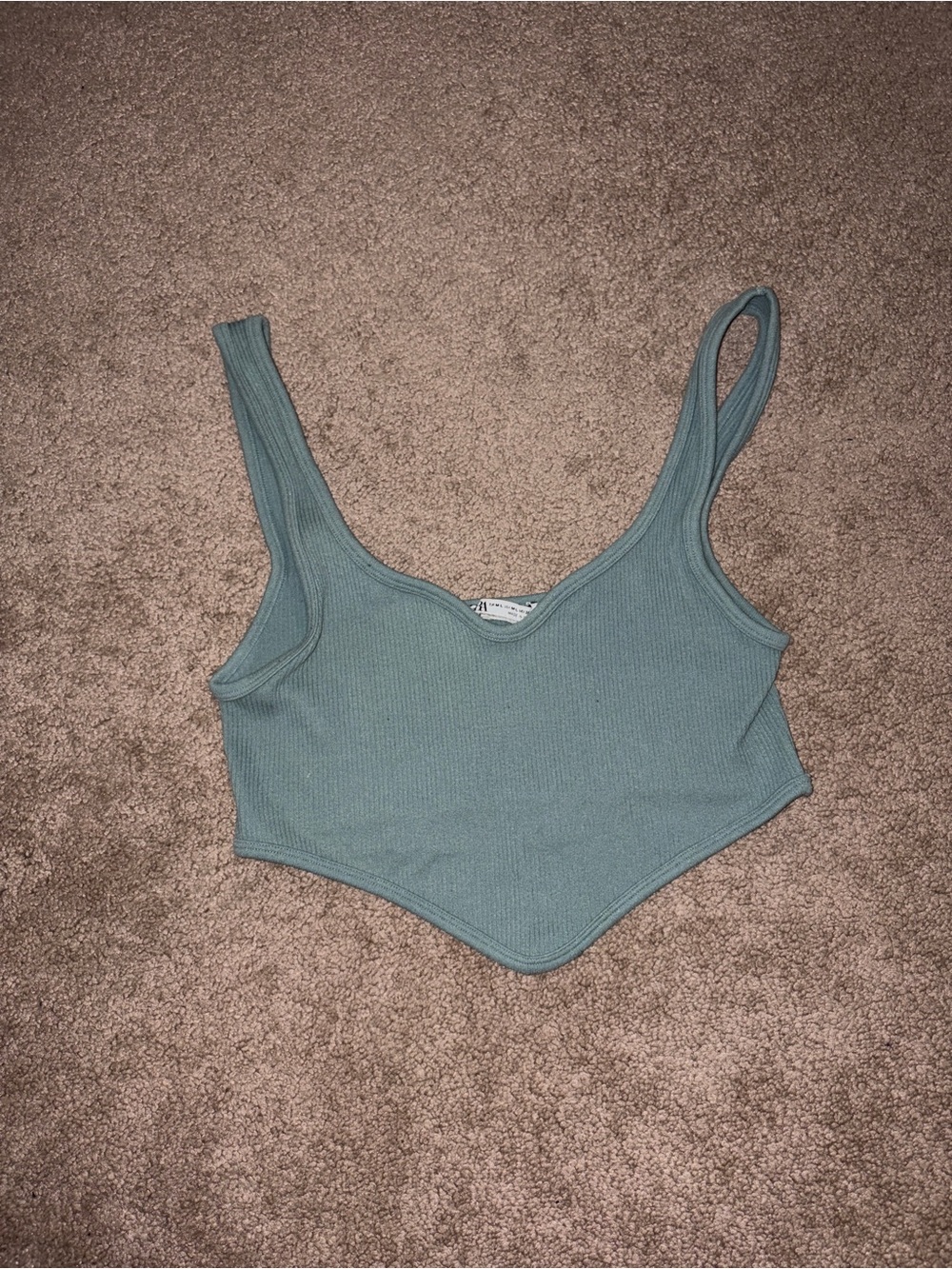 Zara Ribbed Cropped Tank Top - Dusty Teal